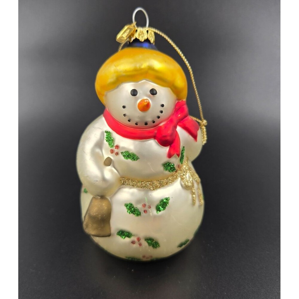Vtg Partylite CHRISTMAS TREE Ornament Snowman Retired w Tiny Gold Tag Hand Blown